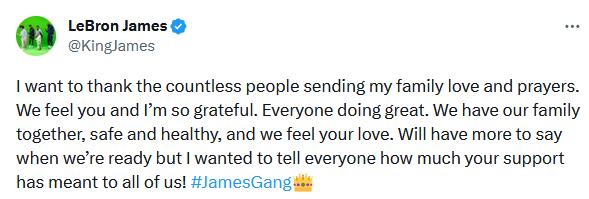 詹姆斯大儿子布朗尼心脏骤停后出院 现在家中休